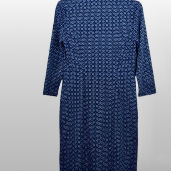 J. McLaughlin Catalina Cloth Ivana Dress Size Small Navy Blue Ikat Geo Stretch - Picture 2 of 6